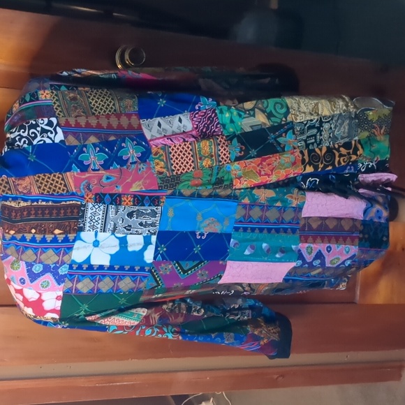 Vintage WE BE BOP* patchwork lined long sleeve jacket front closure back detail - Picture 7 of 15